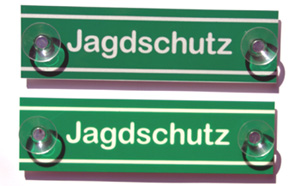  Autoplakette Jagdschutz - retroreflektierend und lang nachleuchtend mit Leichtmetallkrper 
